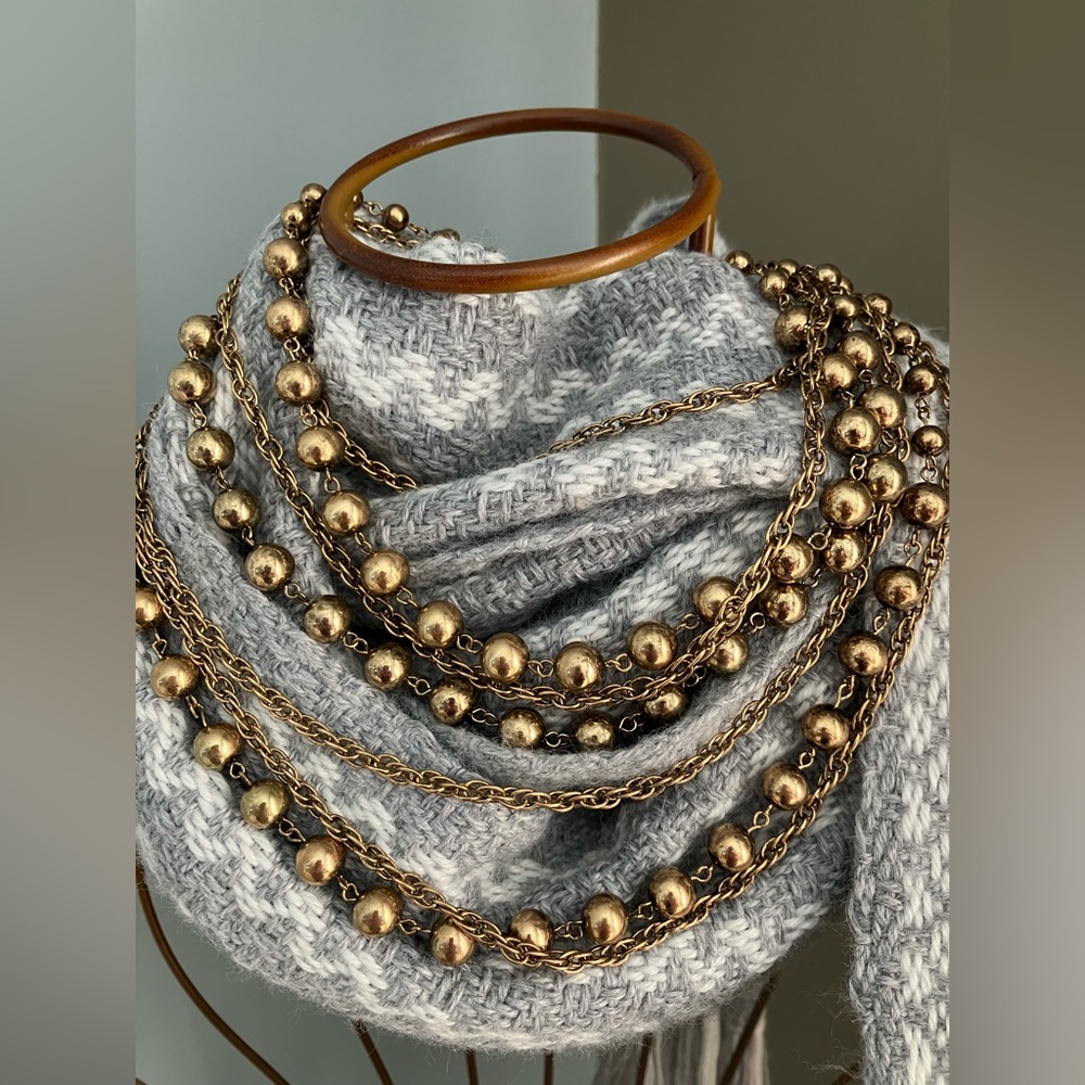 Multi strands necklace, antique gold